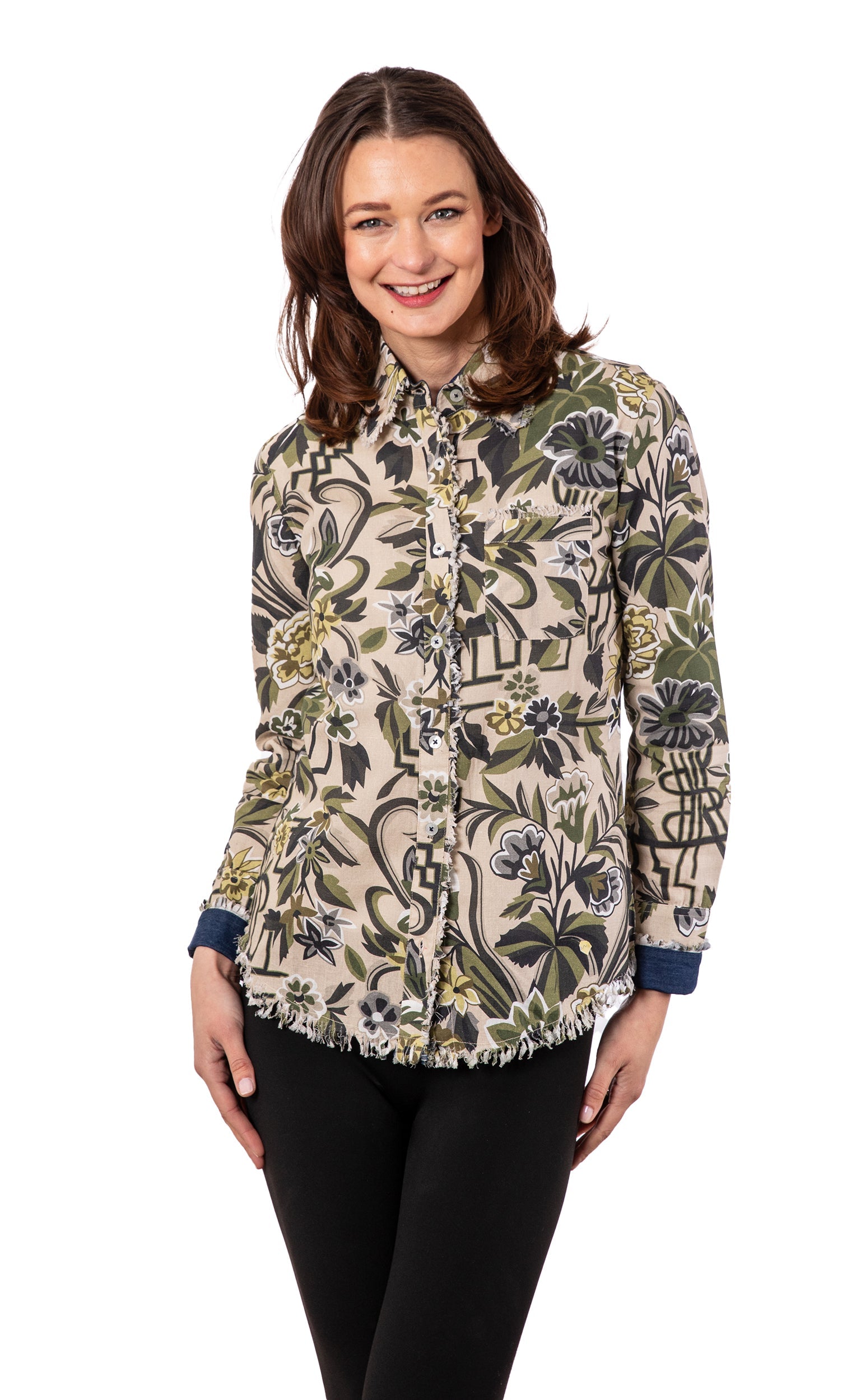 Cape Cod Tunic Neutral Tapestry Print Cotton Linen - Glamourous Grace