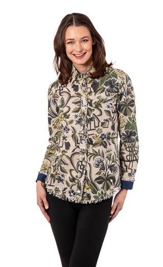 Cape Cod Tunic Neutral Tapestry Print Cotton Linen - Glamourous Grace