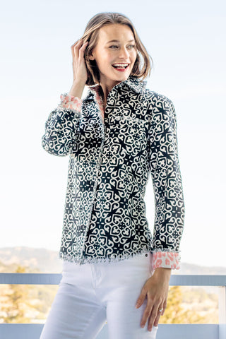 Cape Cod Shirt with Black & White Geometric Print - Glamourous Grace