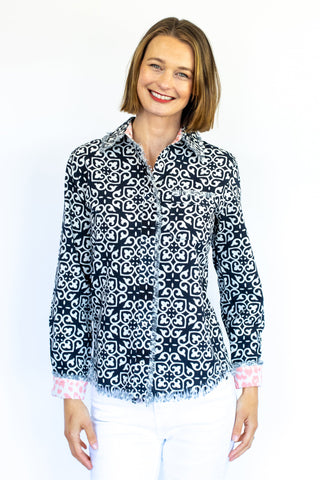Cape Cod Shirt with Black & White Geometric Print - Glamourous Grace