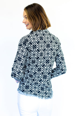 Cape Cod Shirt with Black & White Geometric Print - Glamourous Grace