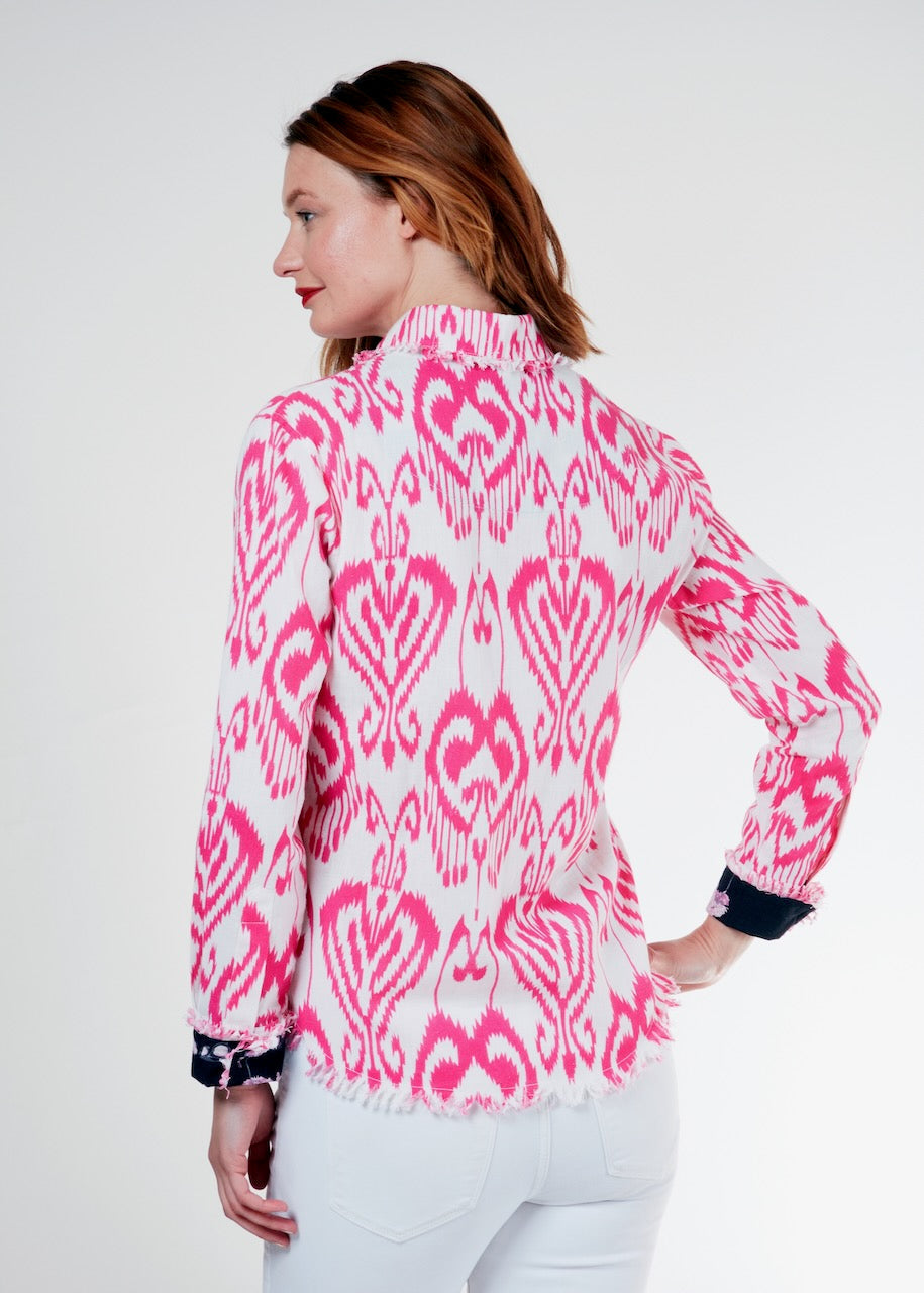 Cape Cod Tunic Pink White Ikat - Glamourous Grace