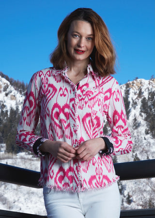 Cape Cod Tunic Pink White Ikat - Glamourous Grace
