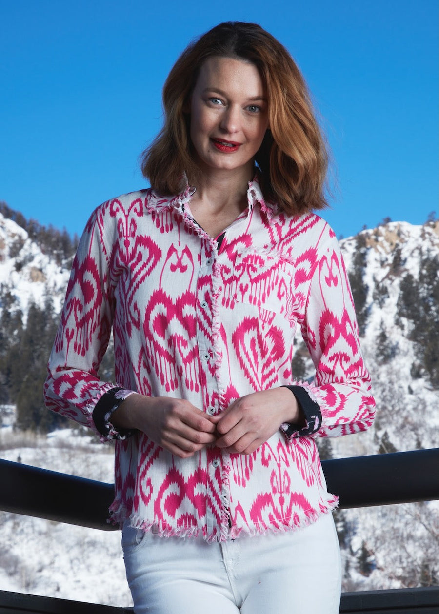 Cape Cod Tunic Pink White Ikat - Glamourous Grace