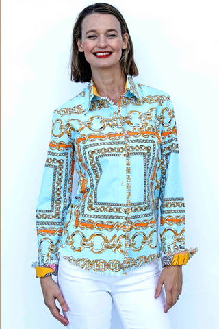 Cape Cod Tunic, Aqua Ground W Orange Links - Glamourous Grace