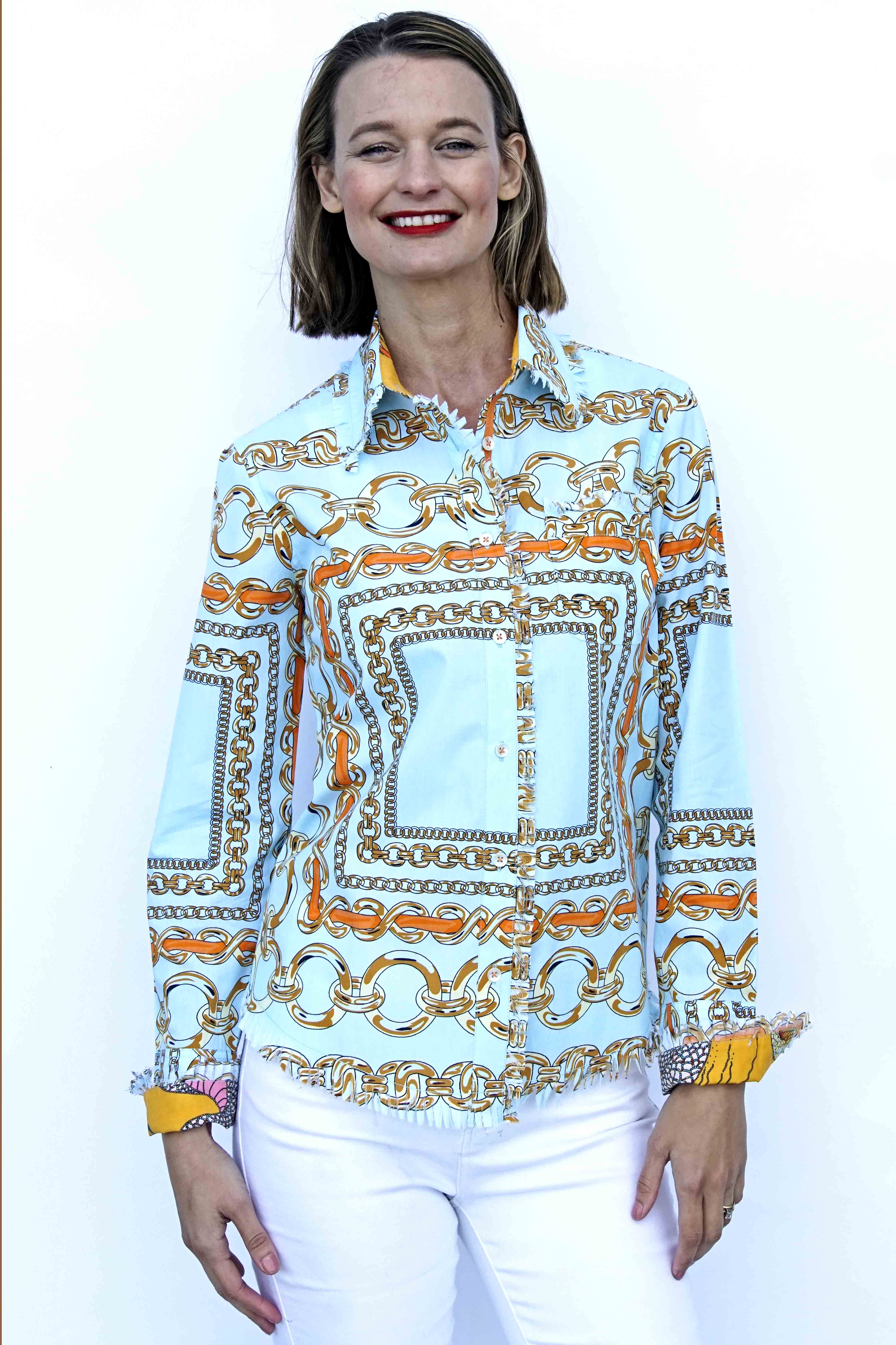 Cape Cod Tunic, Aqua Ground W Orange Links - Glamourous Grace