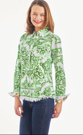 Cape Cod Tunic Green White Tile Print - Glamourous Grace