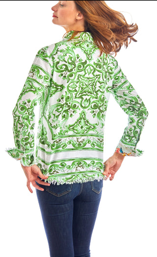 Cape Cod Tunic Green White Tile Print - Glamourous Grace