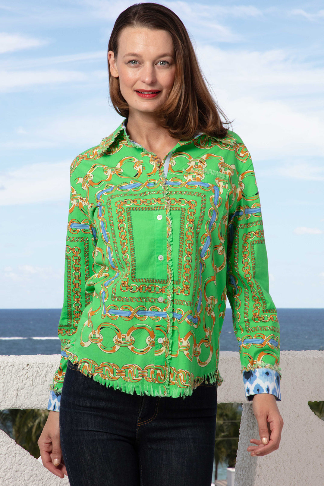 Cape Cod Tunic Green Blue Links - Glamourous Grace