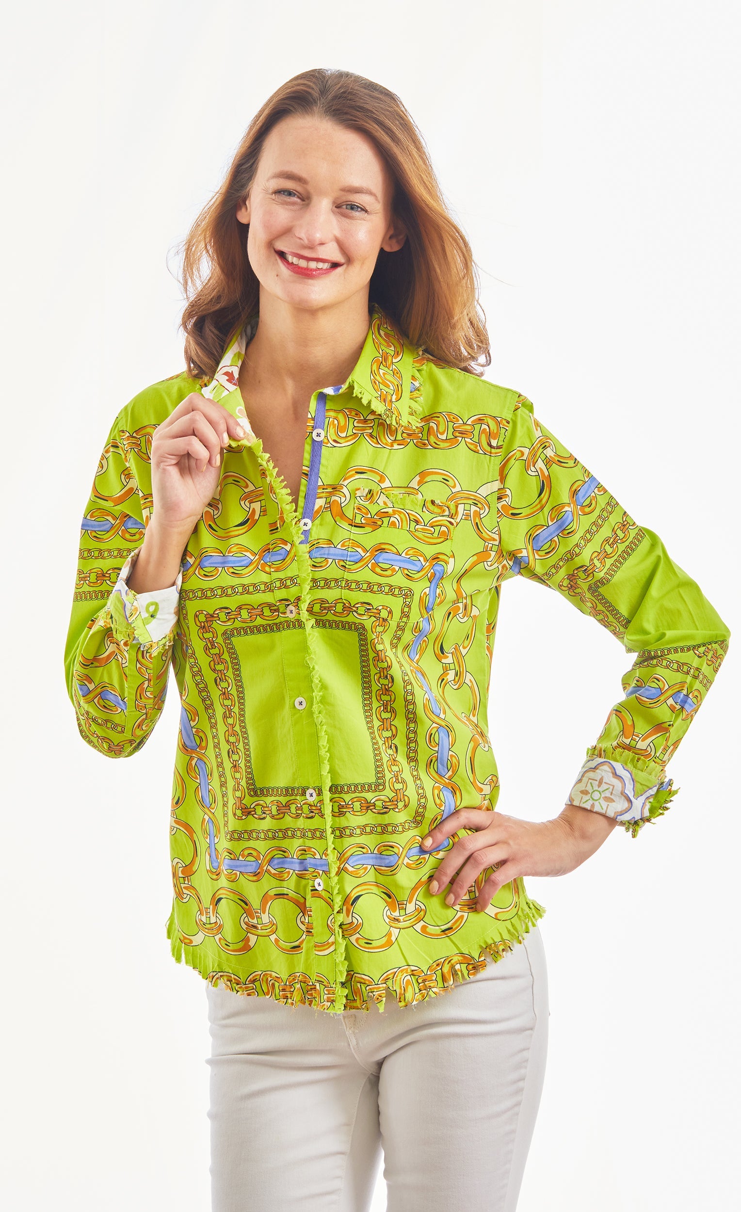Cape Cod Acid Green And Navy Links Cotton Stretch - Glamourous Grace