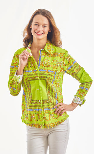Cape Cod Acid Green And Navy Links Cotton Stretch - Glamourous Grace