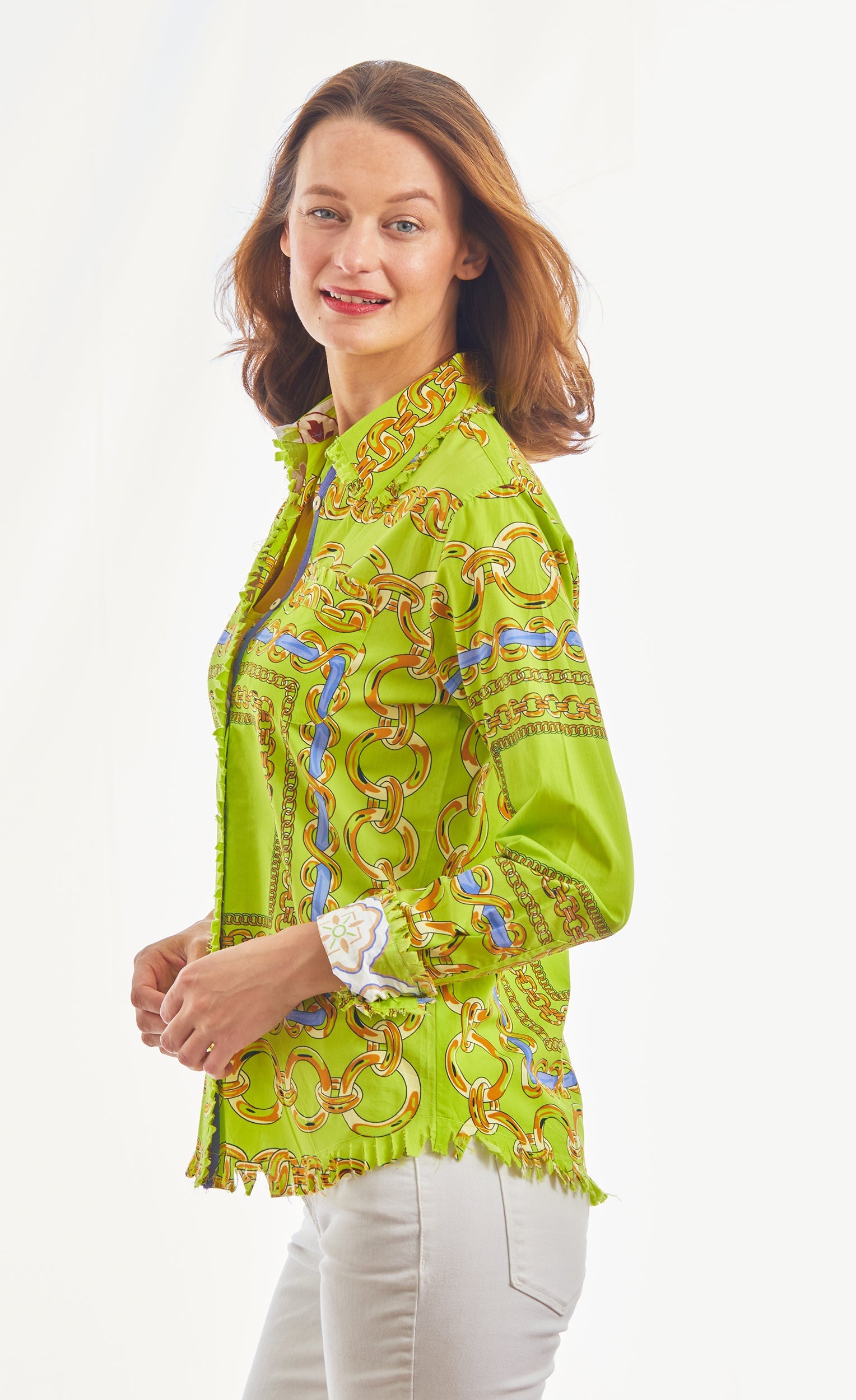Cape Cod Acid Green And Navy Links Cotton Stretch - Glamourous Grace