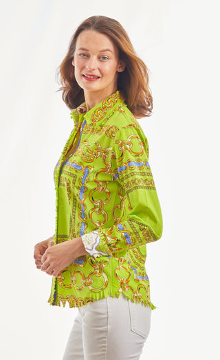 Cape Cod Acid Green And Navy Links Cotton Stretch - Glamourous Grace