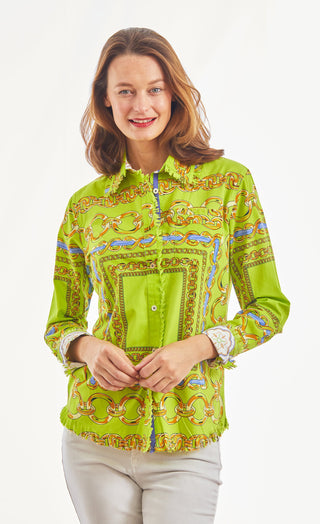 Cape Cod Acid Green And Navy Links Cotton Stretch - Glamourous Grace