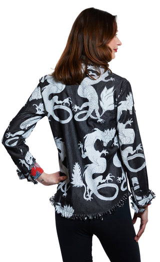 Cape Cod Tunic Black denim With White Dragons - Glamourous Grace