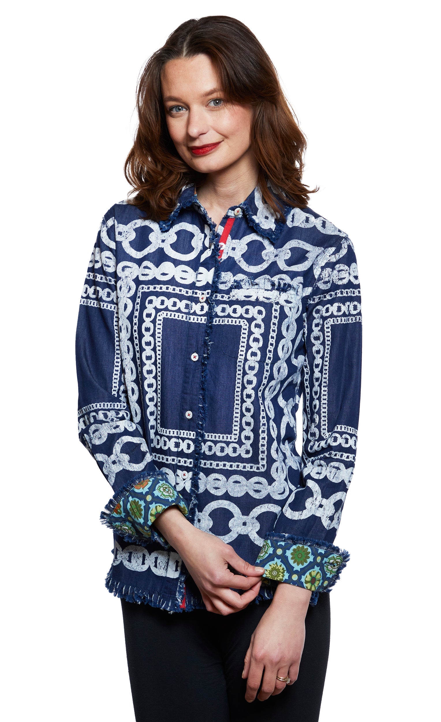 Cape Cod Tunic Denim With White Links Pattern - Glamourous Grace