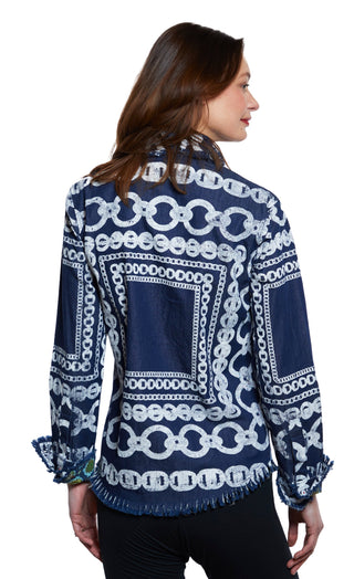 Cape Cod Tunic Denim With White Links Pattern - Glamourous Grace