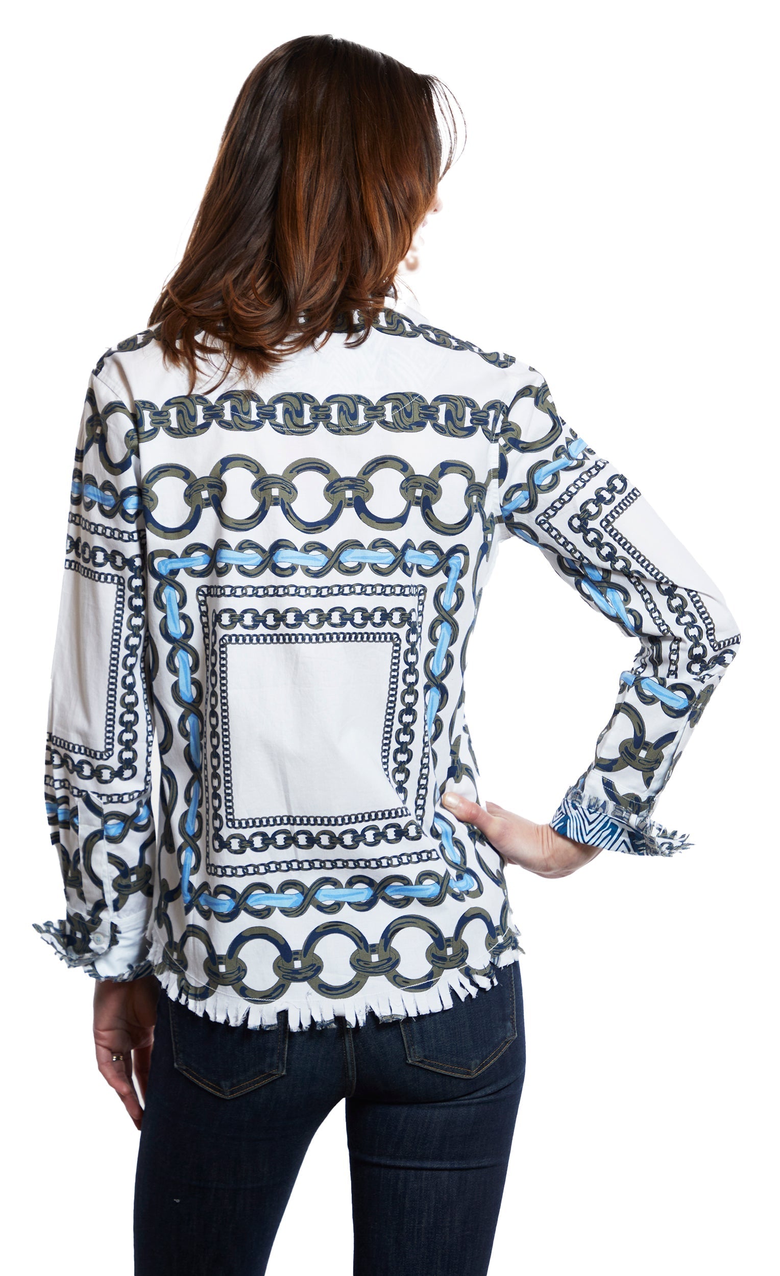 Cape Cod Tunic Olive Green And Navy Link Print - Glamourous Grace