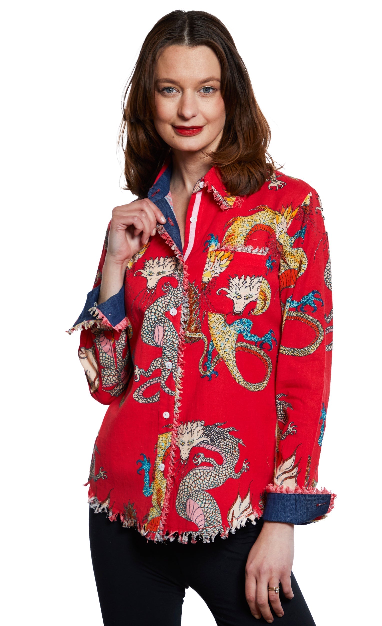 Cape Cod Tunic Red Ground Dragon Print - Glamourous Grace