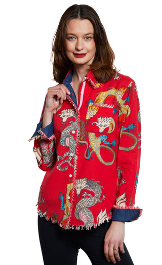 Cape Cod Tunic Red Ground Dragon Print - Glamourous Grace