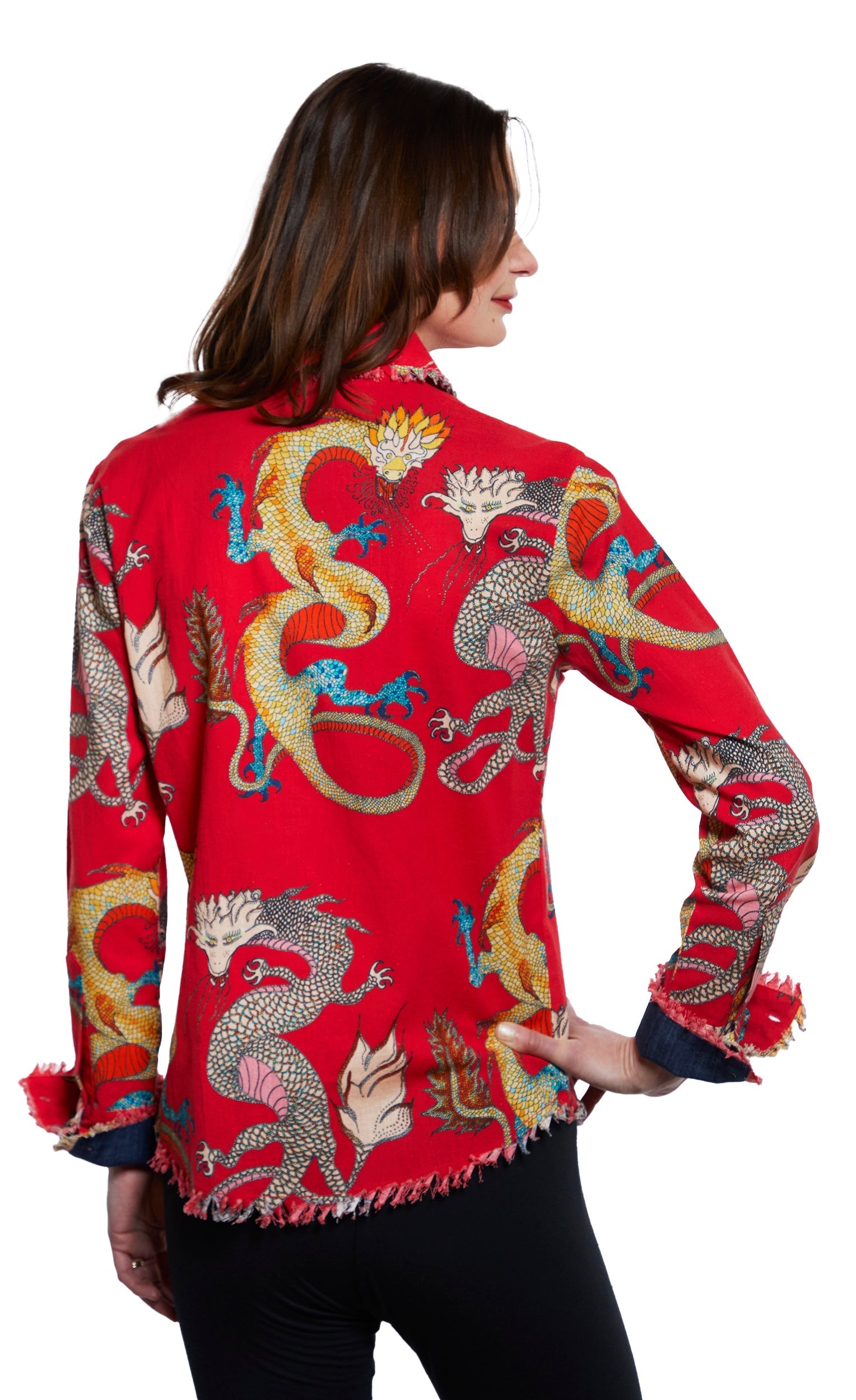 Cape Cod Tunic Red Ground Dragon Print - Glamourous Grace