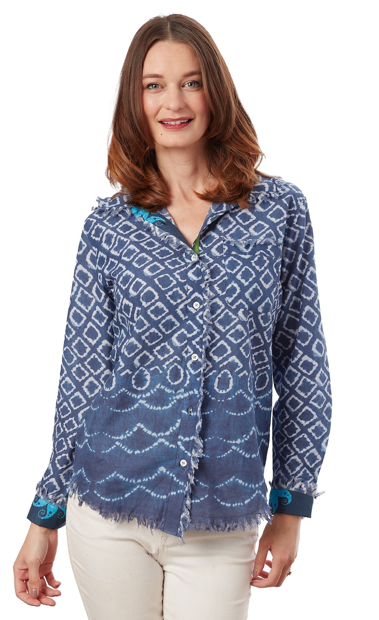 Cape Cod Tunic Navy White Ikat Print - Glamourous Grace