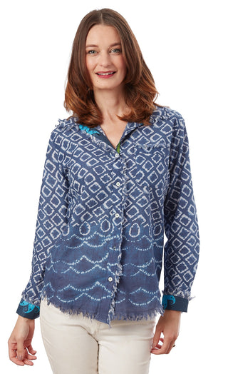 Cape Cod Tunic Navy White Ikat Print - Glamourous Grace