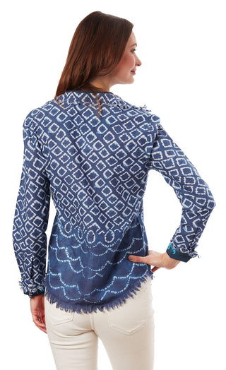 Cape Cod Tunic Navy White Ikat Print - Glamourous Grace