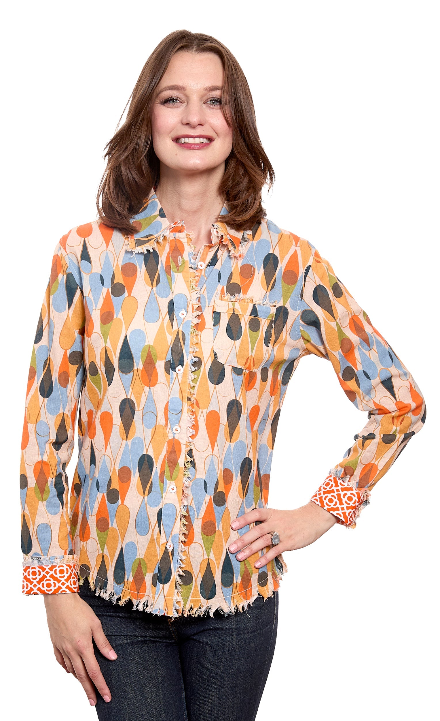 Cape Cod Top Teardrops Print Cotton Linen - Glamourous Grace