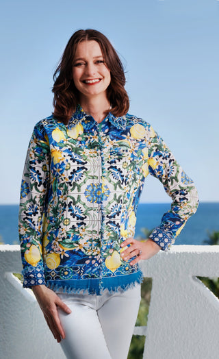 Cape Cod Top Lemons Print On Cotton Linen - Glamourous Grace