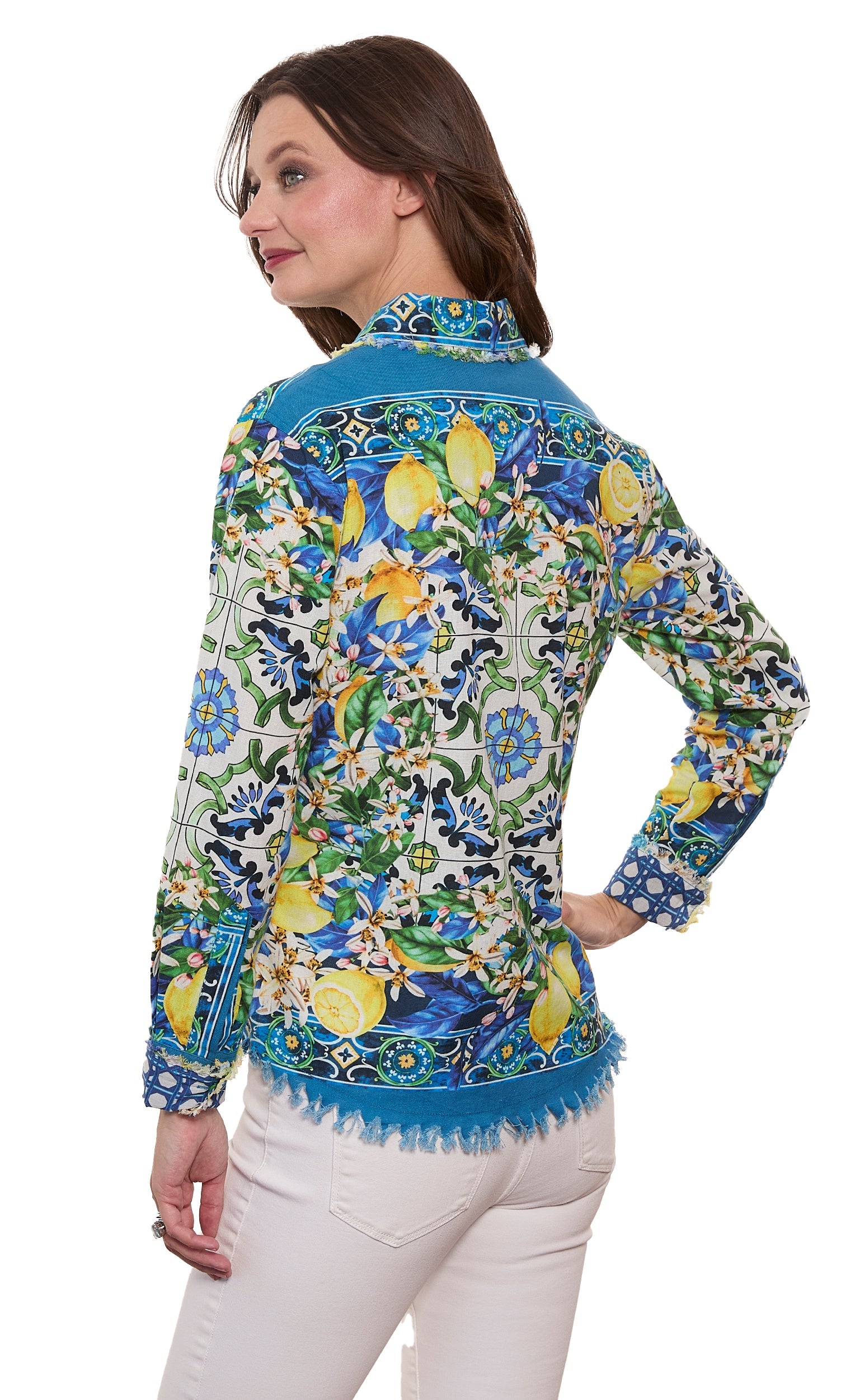 Cape Cod Top Lemons Print On Cotton Linen - Glamourous Grace
