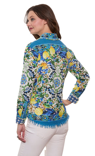 Cape Cod Top Lemons Print On Cotton Linen - Glamourous Grace