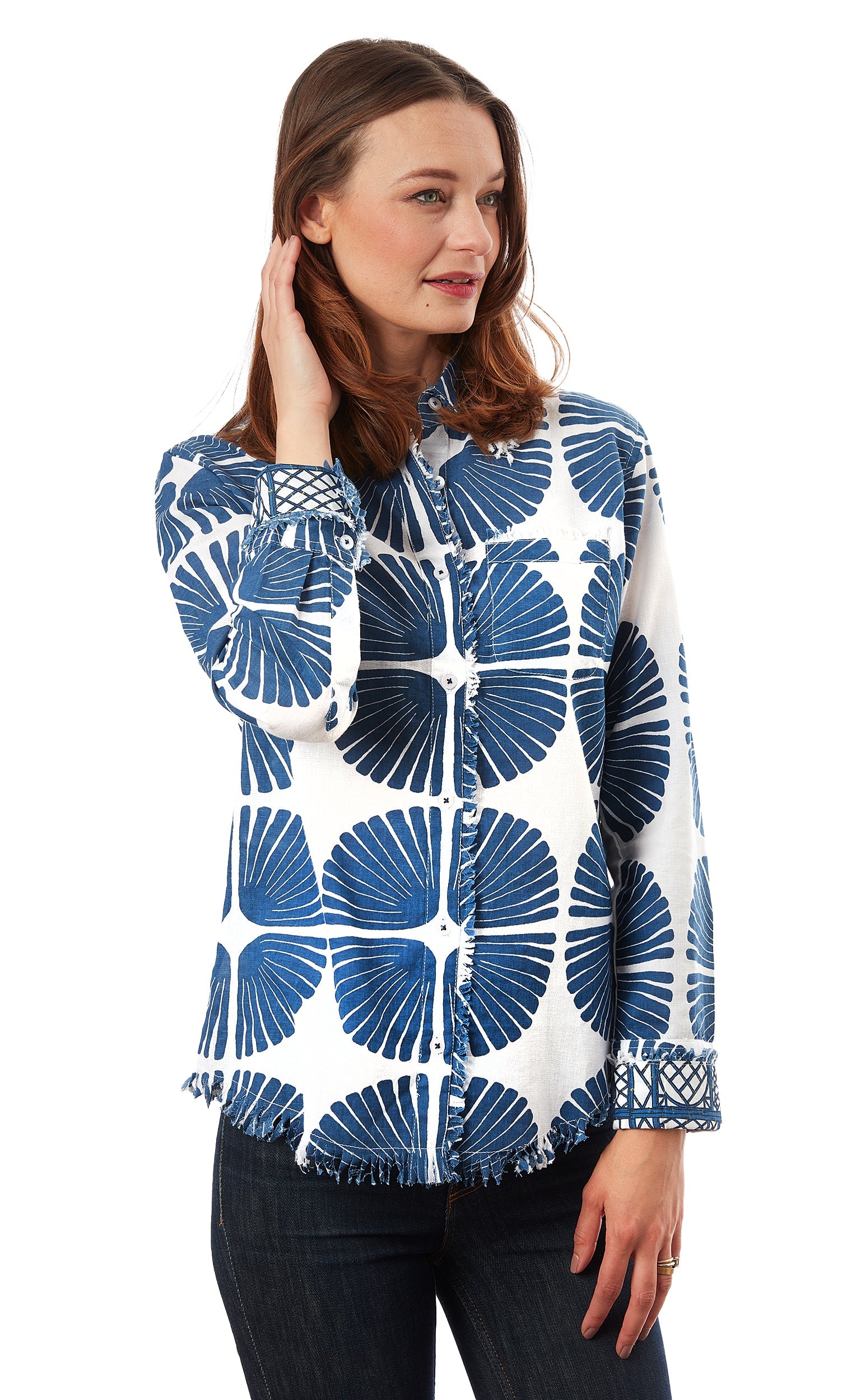 Cape Cod Tunic Navy White Palm Fronds - Glamourous Grace