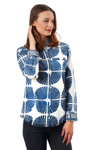 Cape Cod Tunic Navy White Palm Fronds - Glamourous Grace