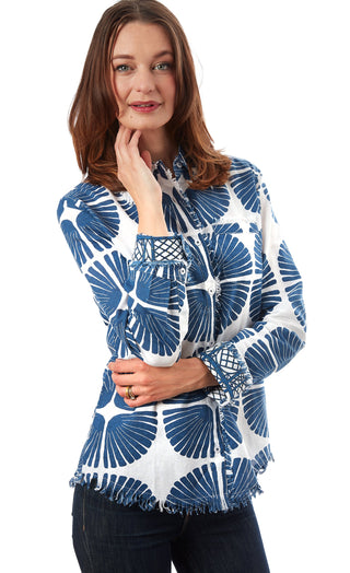 Cape Cod Tunic Navy White Palm Fronds - Glamourous Grace