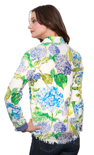 Cape Cod Top Linen Cotton Hydrangea Print Top - Glamourous Grace