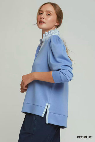Umgee Stripe Ruffle Neck Long Sleeve Top - Glamourous Grace