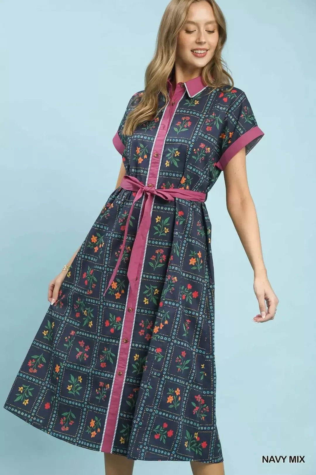 Umgee Mix Floral Button-Front Midi Dress - Glamourous Grace
