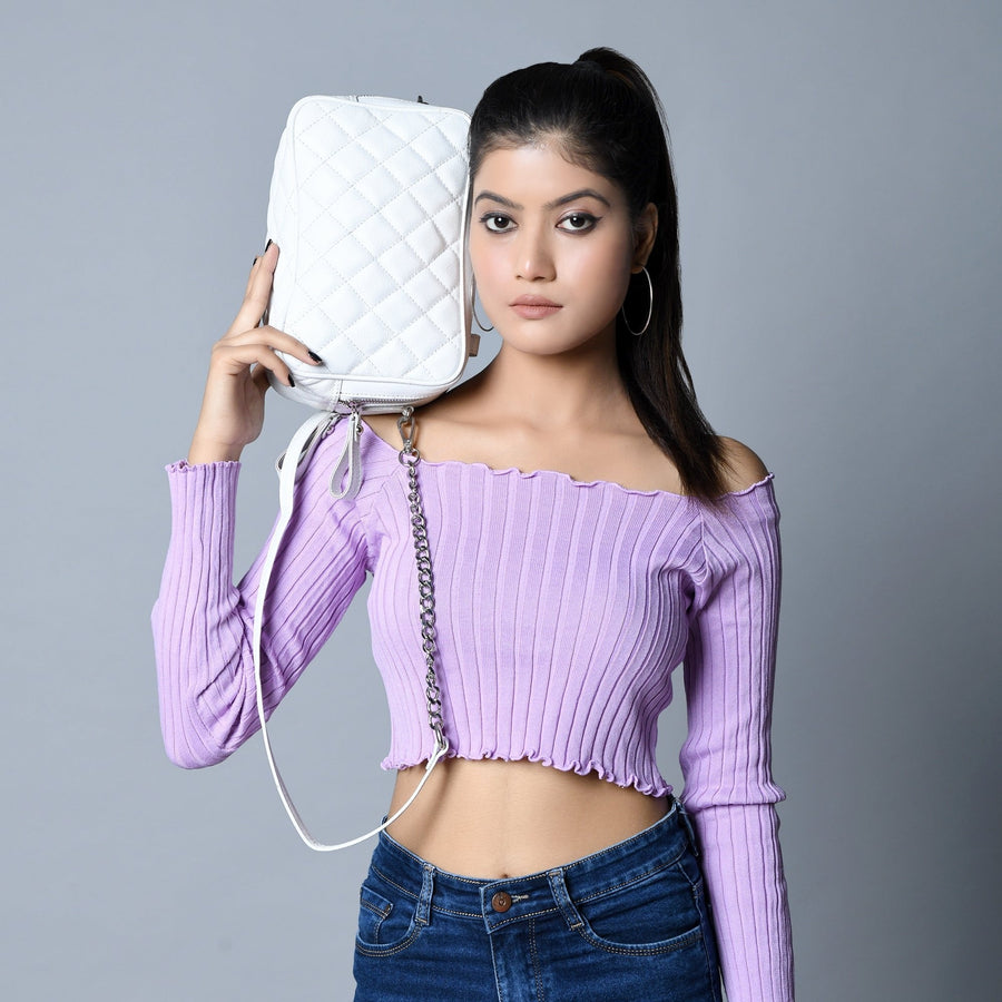 Mini Quilted Crossbody Bag, White - Glamourous Grace