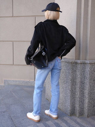 Dakota Eco Suede Aviator Jacket in Black