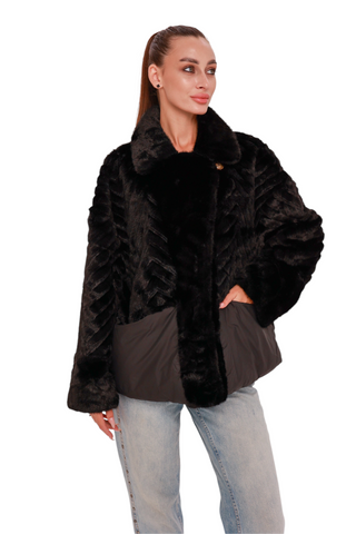 Kaia Eco-Fur Down Fill Coat in Black