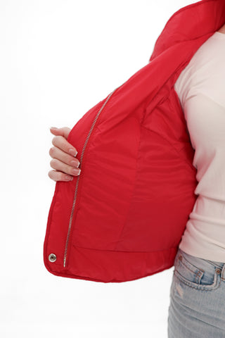 Studded Light Demi-Season Hooded Cropped Jacket in Red
