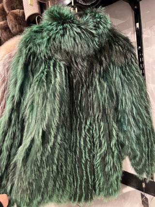 Reversible Genuine Silver Fox  Down Fill Coat in Emerald