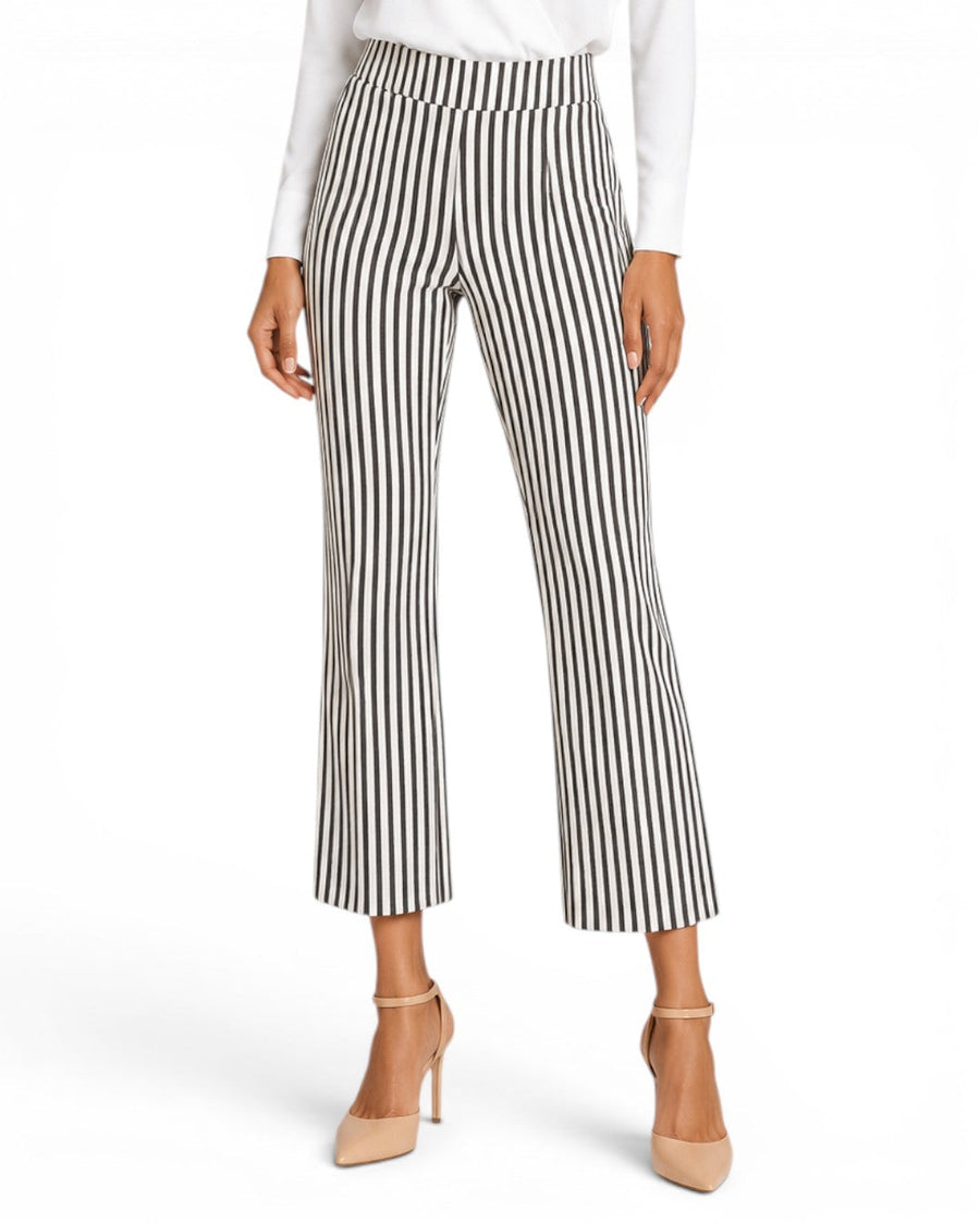 Krazy Larry P600 Pull on Wide Ankle Pant -Black/White Stripe - Glamourous Grace