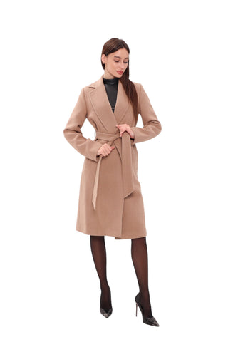 Geneva Classic Wraparound Wool Blend Overcoat in Camel