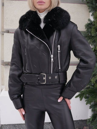 Willow Genuine Shearling Coat in Black/Black