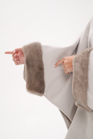 Genuine Mink Fur Double Face Wool Hooded Poncho
