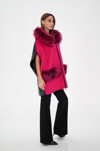 Saga®Furs Silver Fox Wool Alpaca Poncho Vest in Fuchsia
