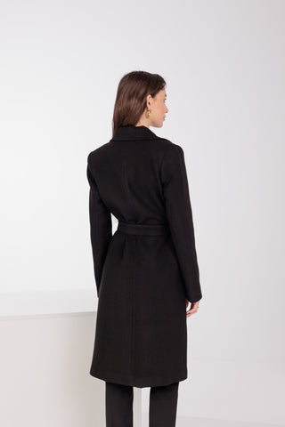 Geneva Classic Wraparound Wool Blend Overcoat in Black
