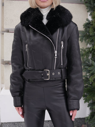 Willow Genuine Shearling Coat in Black/Black